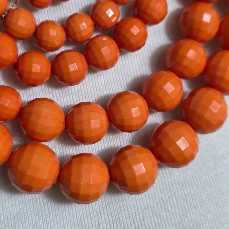 Vibrant Orange Multi-Strand Beaded Bib Necklace Graduated Layers gallery
