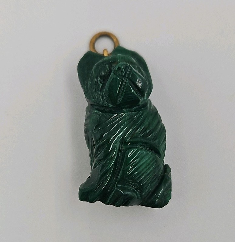 Vintage Carved Natural Green Malachite Dog Animal Pendant