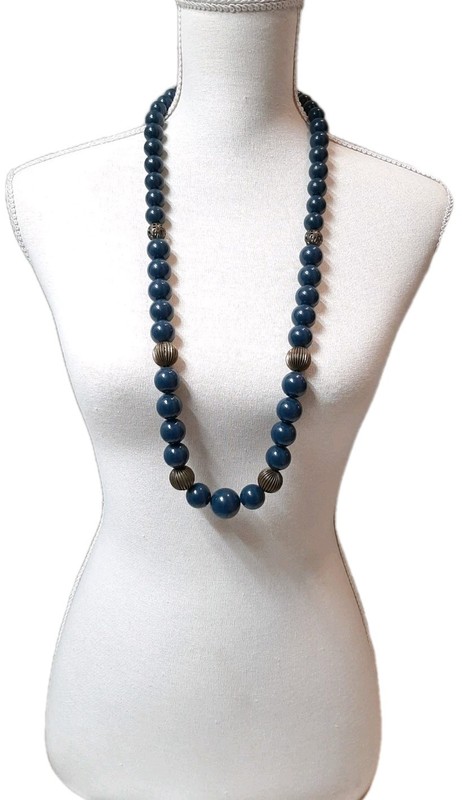 VTG Single Strand Gradient Ball Bead Statement Necklace Bronze Accent Blue 36"L gallery