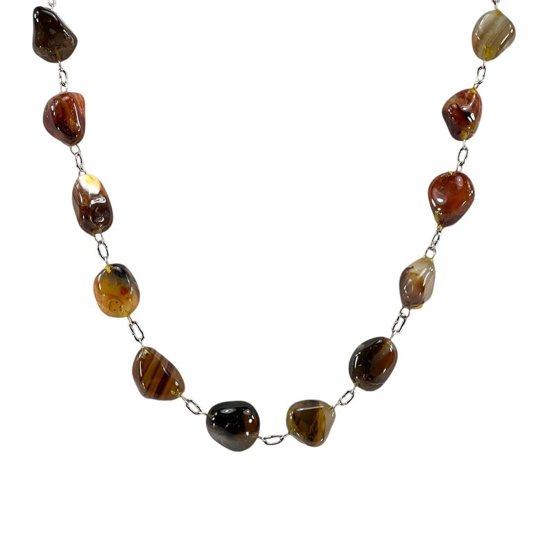 Polished Agate Necklace Continuous Strand Bead Link Vintage Natural Stone gallery