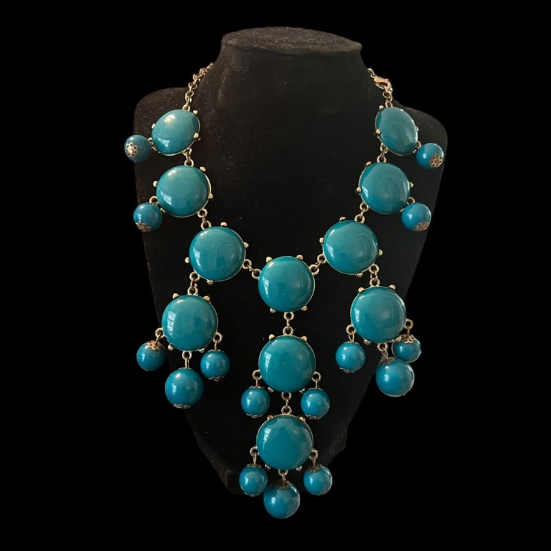 Turquoise Beaded Bib Necklace Retro Gold-Tone Chain Boho Chic Elegant Festival gallery