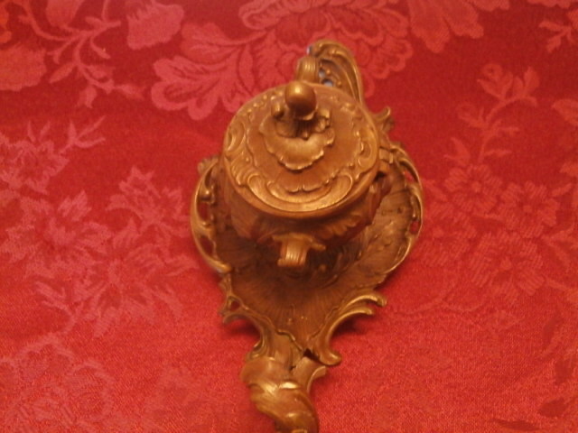 ANTIQUE FRENCHCLASSIC BAROQUE BELLE EPOQUE LEAVY BRONZE/BRASS INK WELL gallery