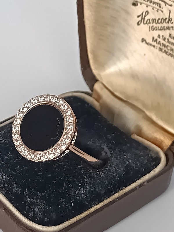 Vintage 1990s 14 Ct Rolled Gold Black Onyx Ring Size UK R US 8 1/2 - Hallmarked! gallery