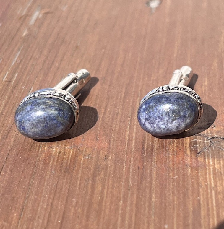 Denim Lapis 925 Cufflinks Sterling Silver Bullet Back Royal Blue 10g Vintage