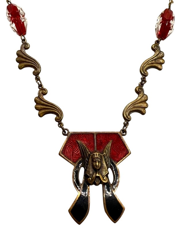 Pididdly Links Kingston NY Egyptian Enamel Czech Glass Bead Art Nouveau Necklace