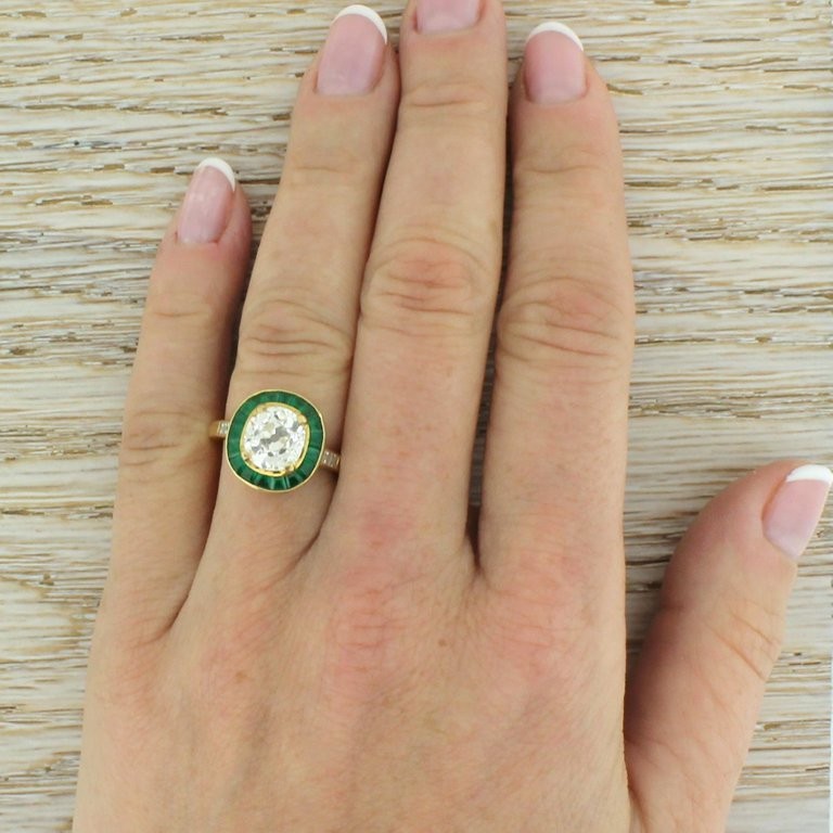 Round 2.54CT Lab Created Diamond Vintage Emerald Halo Ring 14K Yellow Gold Over gallery