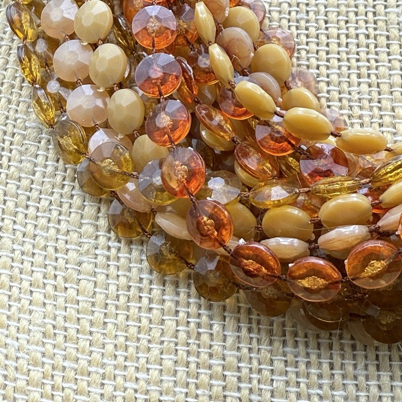 Vintage 18 Strand Amber Brown Toned Disc Beaded Choker Necklace Gold Tone Clasp gallery
