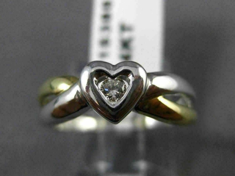 ESTATE .06CT DIAMOND 14KT WHITE & YELLOW GOLD 3D SOLITAIRE HEART FUN RING #15388 gallery