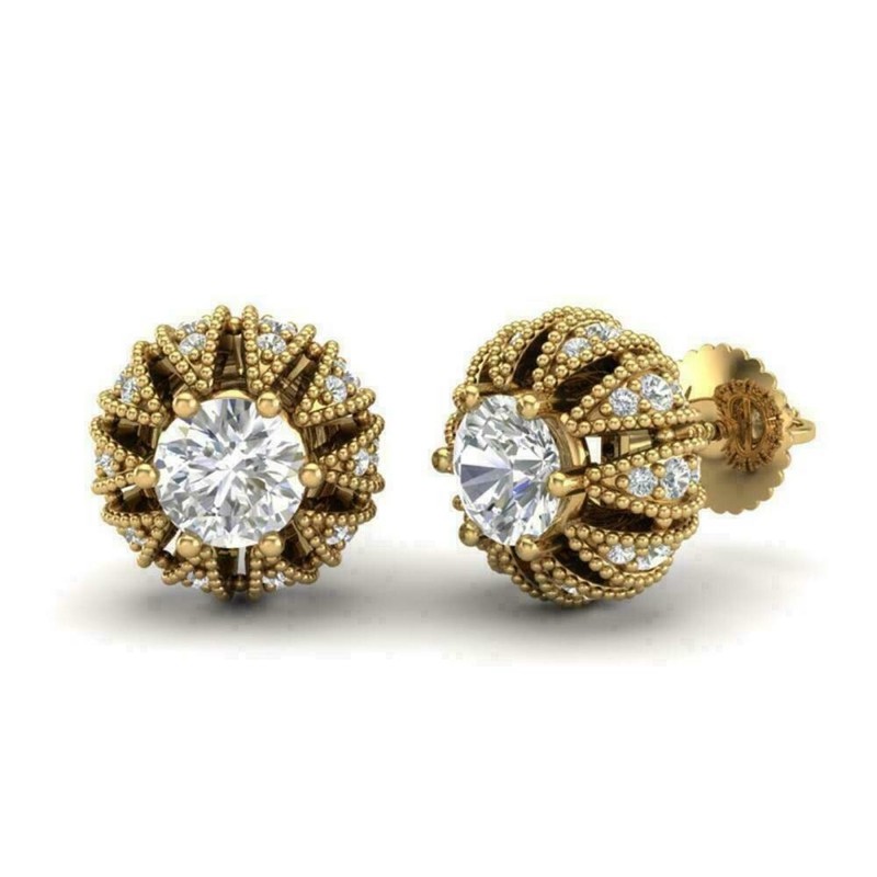 2.5Ct Art Deco Round Lab Created Diamond Wedding 14K Yellow Gold Filled Earrings gallery