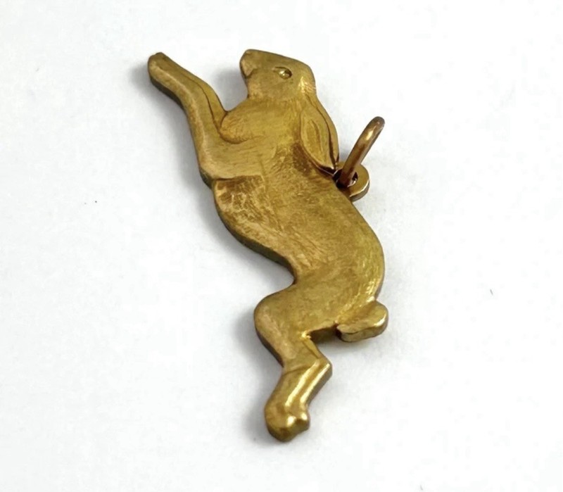 Vintage Rabbit Charm Necklace Pendant Running Rabbit Bunny Brass Jewelry gallery
