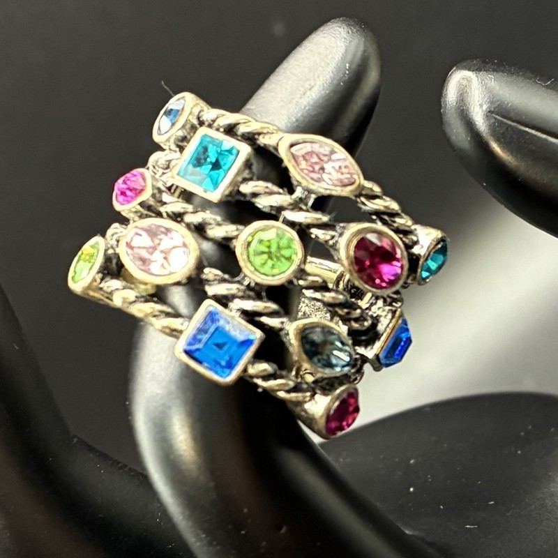 Vintage BIG Colorful 1980s Ring Adjustable/Expansion Ring,Sz 7-9, Stackable Hack