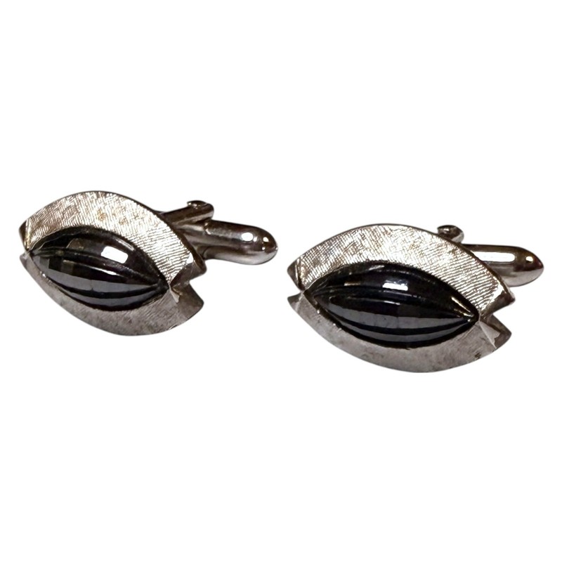 Vintage Swank Cufflinks Mens Silver Tone Faceted Eye Bullet Back MCM gallery