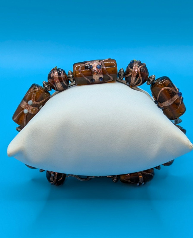 Vintage Murano Lamp Work Glass Beads Amber Brown Bracelet gallery