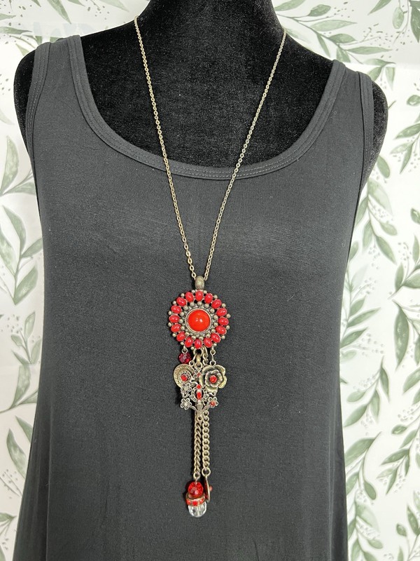 Vintage Neiger Brothers Style Necklace Glass Medallion Tassel 1930s Elegant