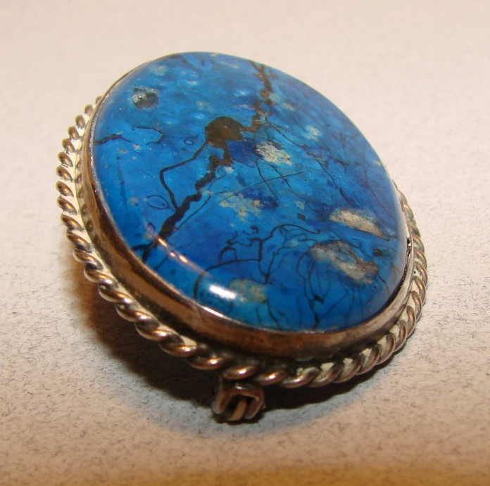 BEAUTIFUL VINTAGE BLUE LAPIS LAZULI STONE SILVER BROOCH gallery