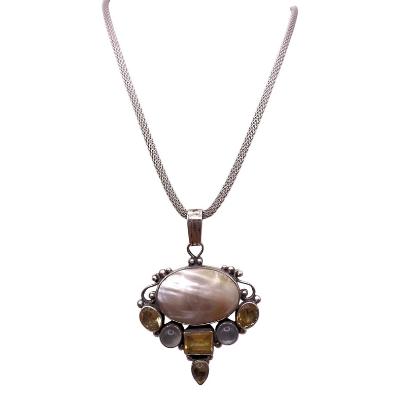 Sterling Silver Pendant with Mother of Pearl Citrine Moonstone 1995 gallery