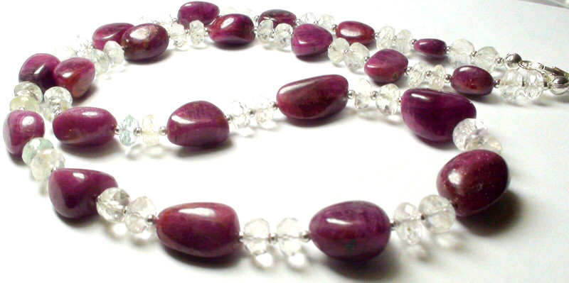 228.40ct 100% NATURAL UNHEATED/UNTREATED RUBY,AQUAMARINE 925 SILVER CLASP N-CE.