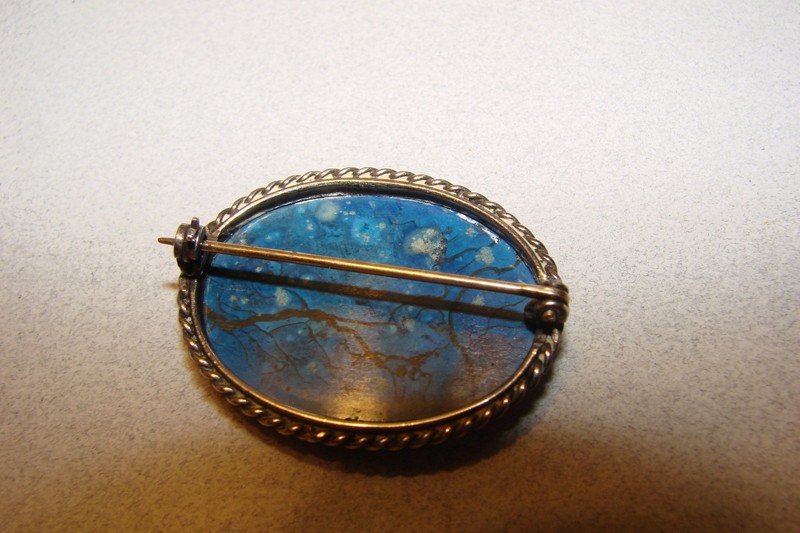 BEAUTIFUL VINTAGE BLUE LAPIS LAZULI STONE SILVER BROOCH gallery