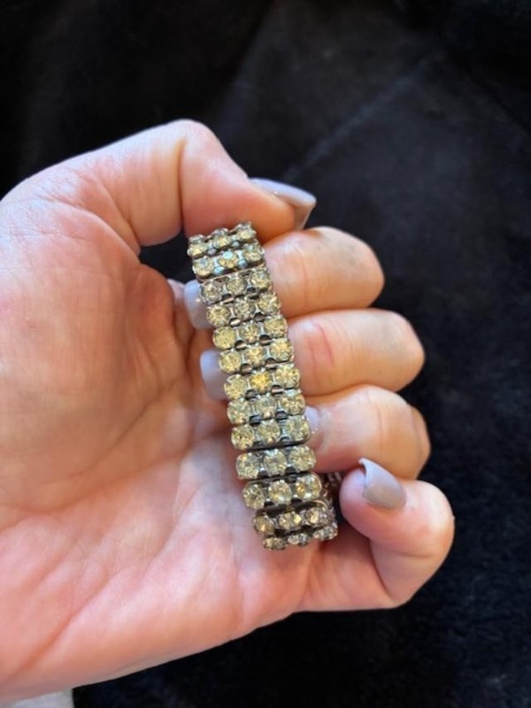 Vintage silver expandable bracelet with rhinestones. gallery