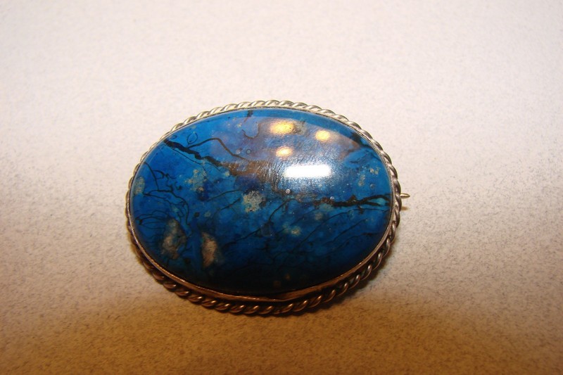 BEAUTIFUL VINTAGE BLUE LAPIS LAZULI STONE SILVER BROOCH gallery