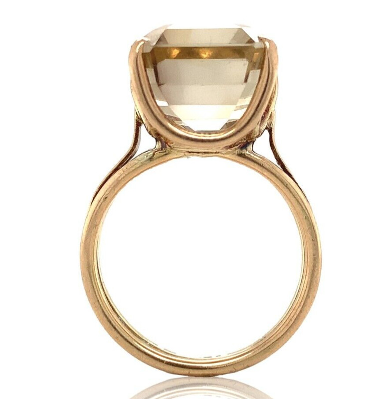 14k Gold Handwrought Emerald Cut Genuine Natural Smoky Quartz Ring (#J6607) gallery
