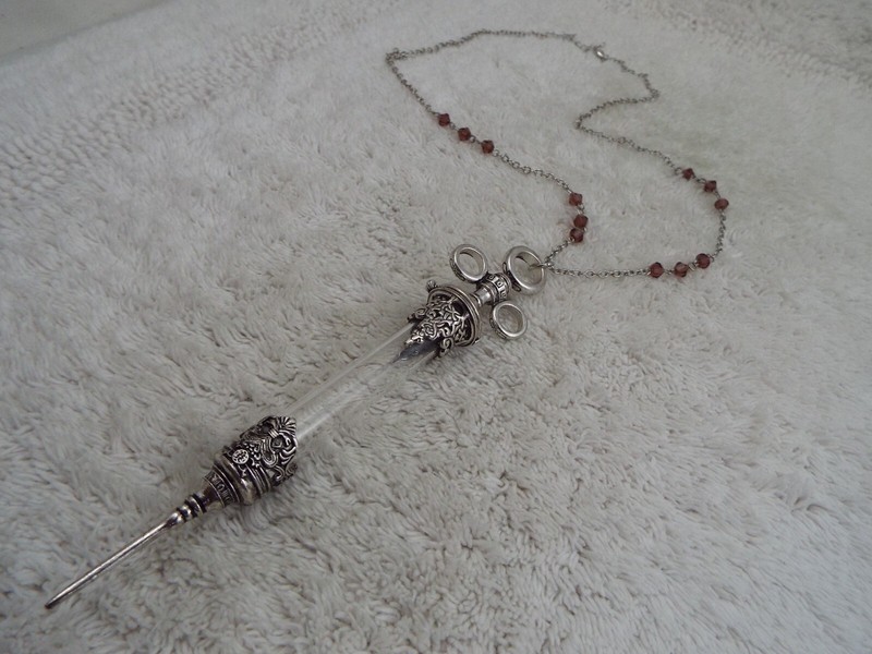 Glass Vintage-Style Syringe Needle Pendant Locket Nurse Necklace (K35) gallery