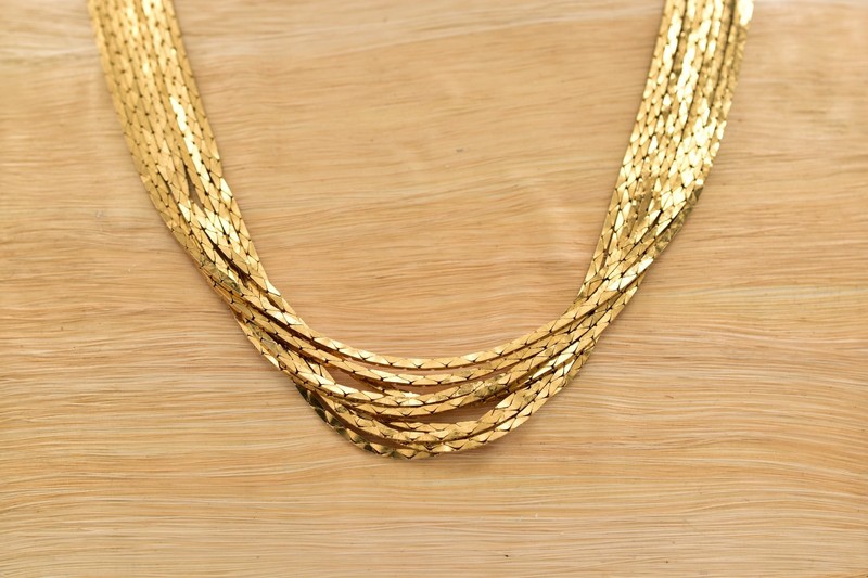 Vintage Gold Chain Multi Strand Draped Necklace Statement Metallic 1980s Bin3B gallery