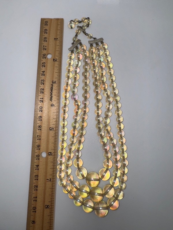 Vintage Iridescent Clear Beaded Necklace 3 Strand Layered Adjustable 11"-14" gallery