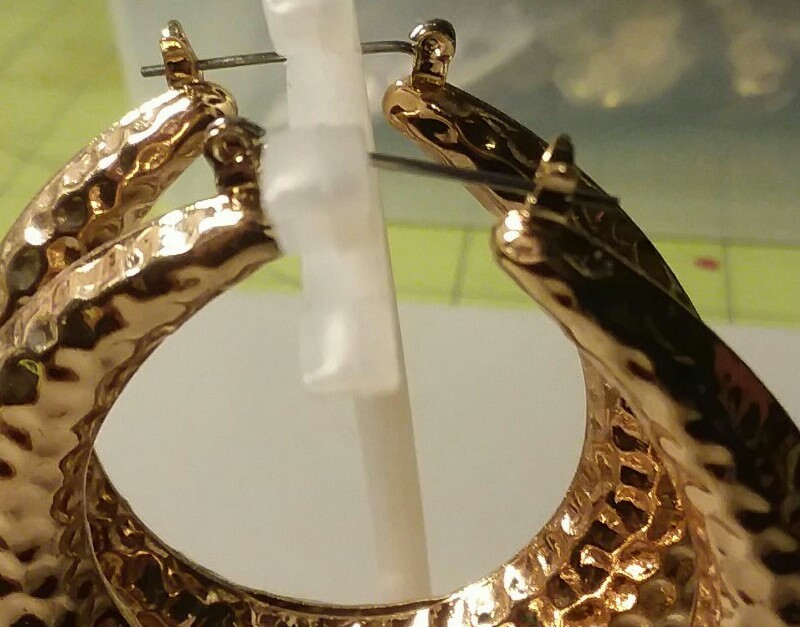 Vintage Jewelry: 2 1/4" Hammered Gold Tone Pierced Earrings 10-01-2020 gallery
