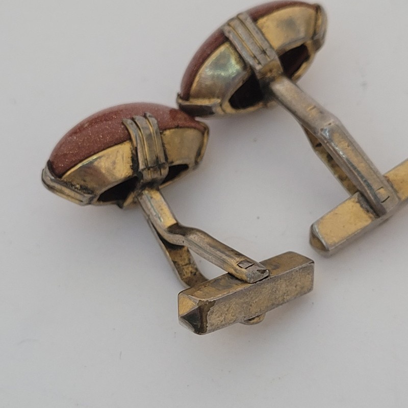 Vintage Goldstone Cufflinks Gold Tone Oval Retro Bullet Back gallery