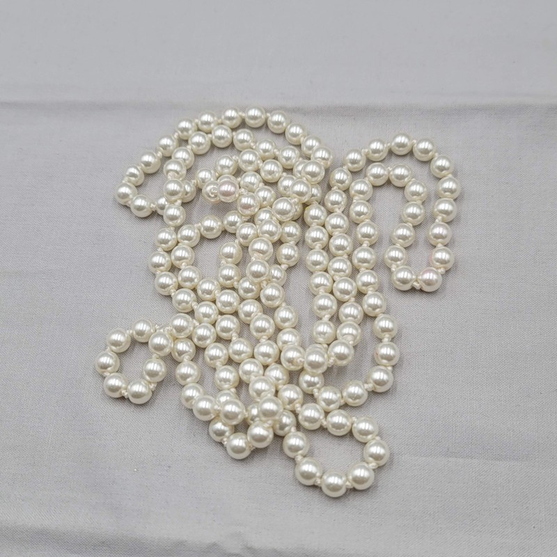 Vintage Satin White Glass Bead Necklace Hand Knotted 2.5mm 56" gallery
