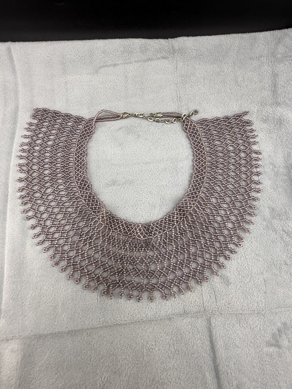 Vintage Beaded Necklace Bib Collar Purple Flapper RBG 18" gallery