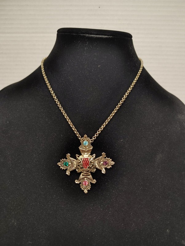 Vintage Costume Crusaders Cross Necklace Silver Tone