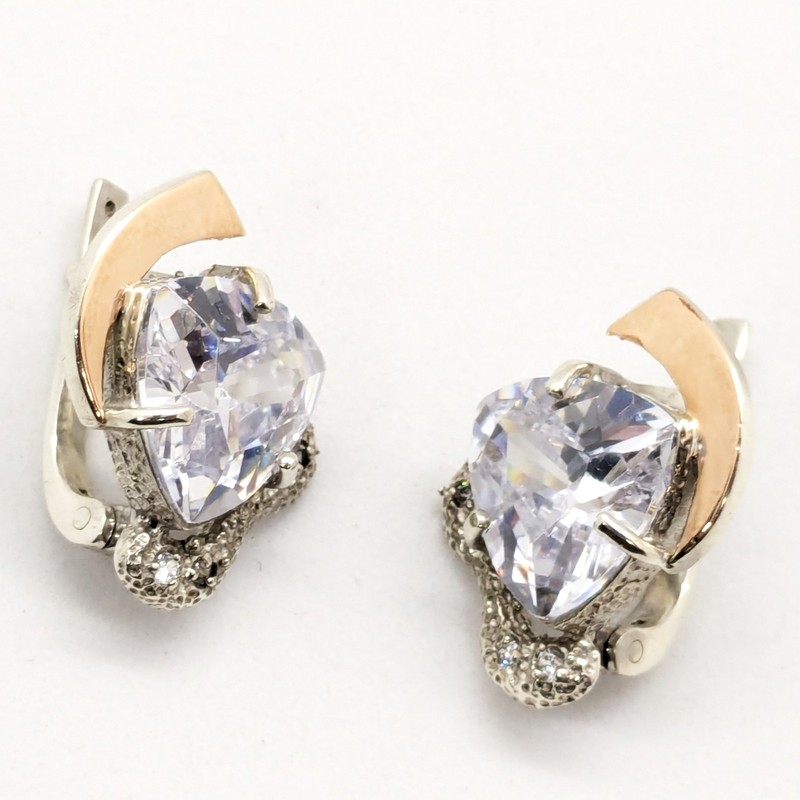 Vintage Earrings Silver 925 with Gold Inlay 375 and with Big Bright Stones | #15 gallery