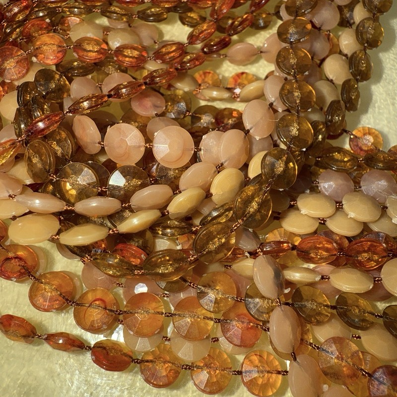 Vintage 18 Strand Amber Brown Toned Disc Beaded Choker Necklace Gold Tone Clasp gallery