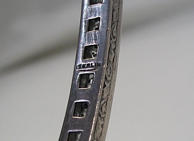 VINTAGE ART DECO ERA~STERLING SILVER & SQ CUT CRYSTALS~HINGED BANGLE BRACELET gallery
