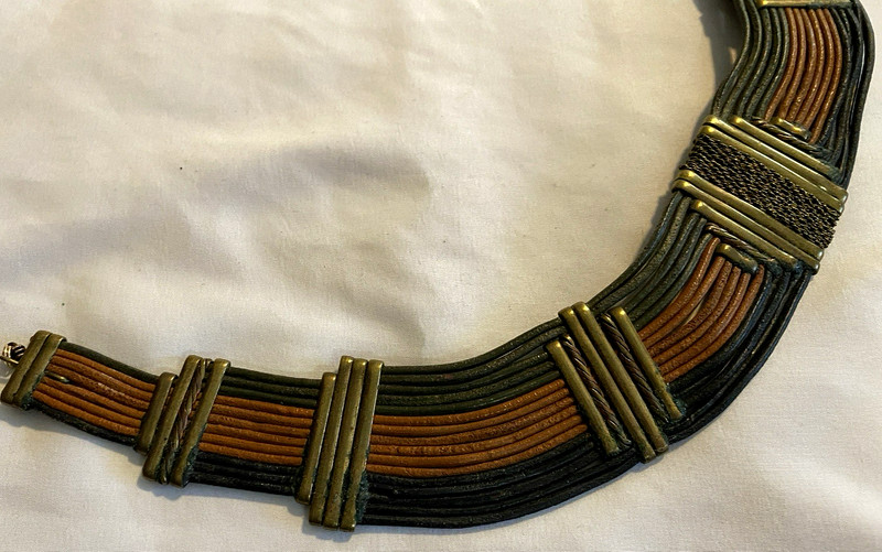 VTG Alexis Kirk 70’s Egyptian Style Tribal Leather & Metal Necklace & Bracelet gallery
