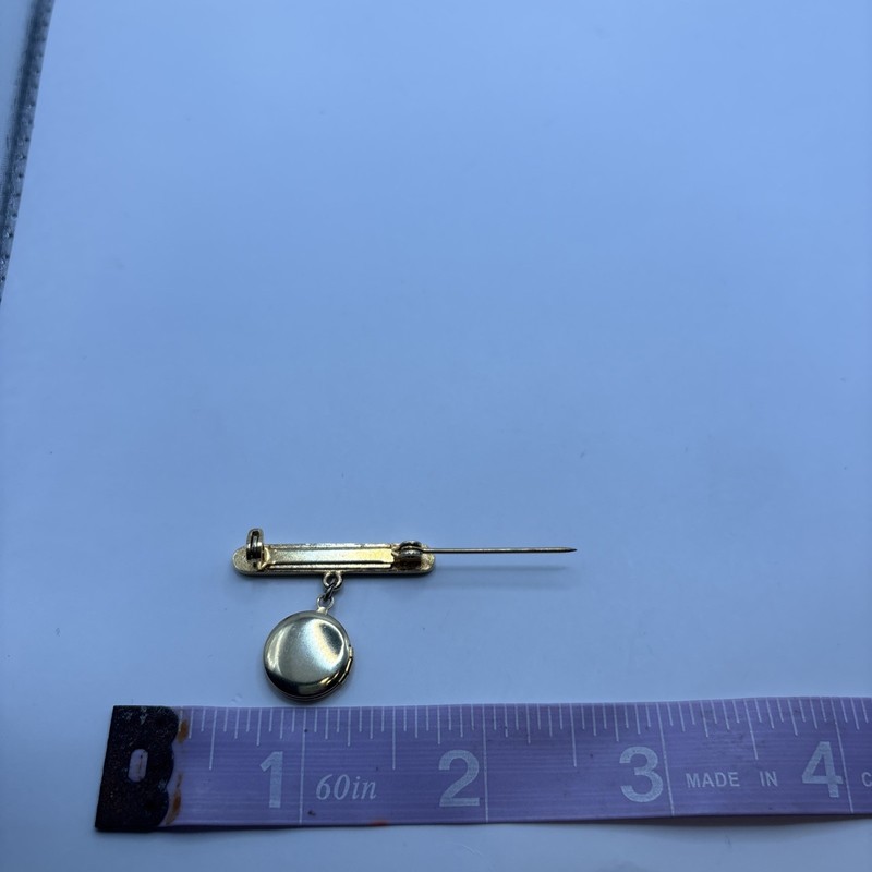 Antique Victorian Style Gold Town Bar Brooch With Small Dangling Locket Pendant gallery