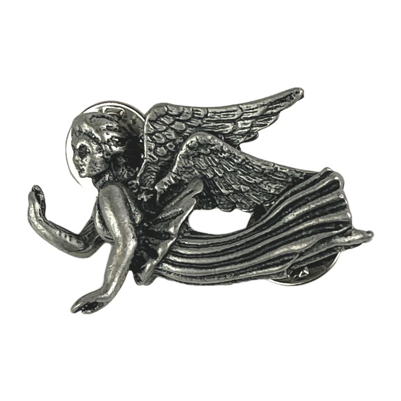 VTG MLD Pewter Flying Angel Brooch Pin 1.5” Wings Heavenly 1995