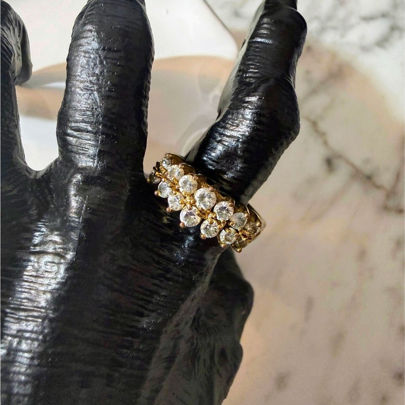Vintage 925 Sterling Vermeil Cluster Ring Clear Stones Sz 8.5 ~ Wear As-Is