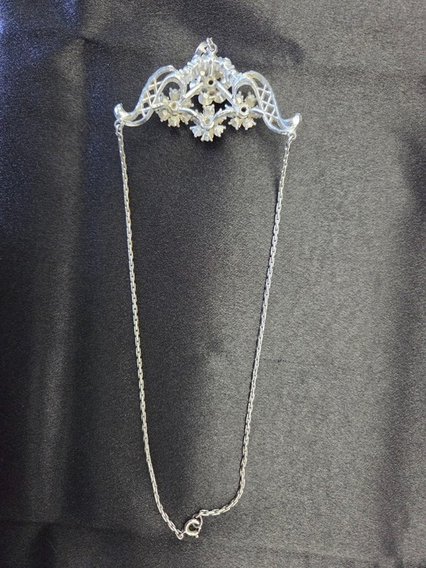 Vintage Style Silver Tone Filigree Necklace with Red Stones – Ornate Statement P gallery
