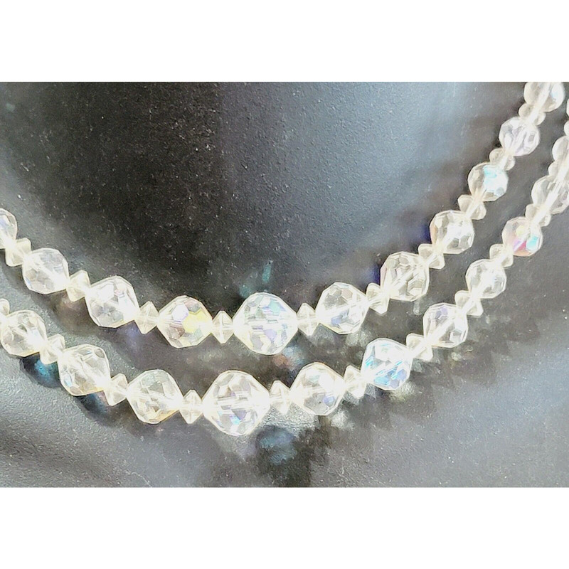 Vintage Glass Necklace, 2 Strands Faceted Graduated Beads Mid-century wh02-10 gallery