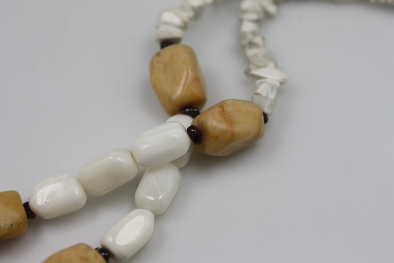 White brown tumble stones bead purple banded gemstone pendant drop necklace 18" gallery
