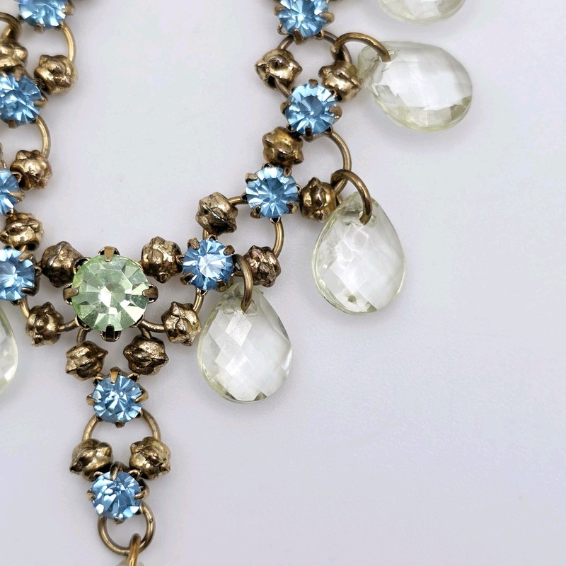 Vintage Gold Tone Crystal Glass Acrylic Dangle Choker Necklace Victorian Style gallery
