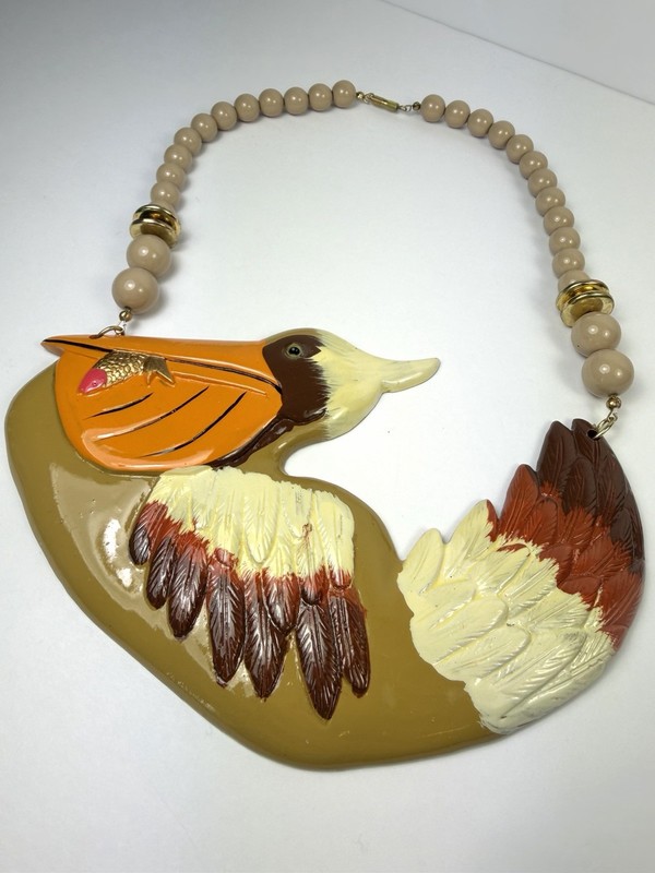 Vintage Pelican Bird Bib Statement Beaded Necklace