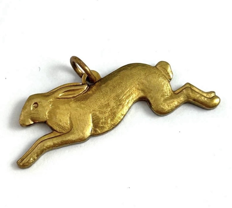 Vintage Rabbit Charm Necklace Pendant Running Rabbit Bunny Brass Jewelry gallery
