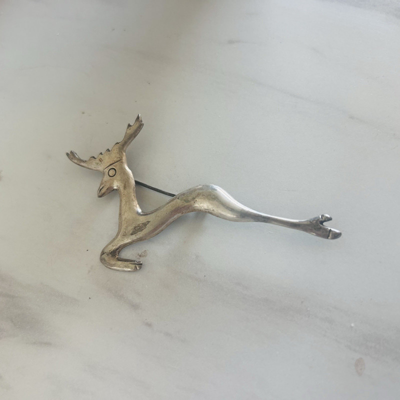Vintage Deer Brooch Mexico Sterling Silver 925 Deer in Flight 2 3/4″ x 1 1/2″