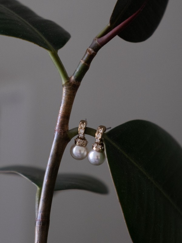 Vintage Pearl Huggie Drop Earrings