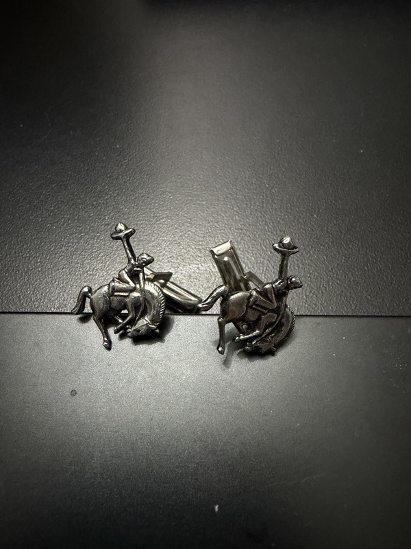 Vintage Western Horse Rider Shaped Silver Tone Cufflinks Fashion Bullet Back gallery