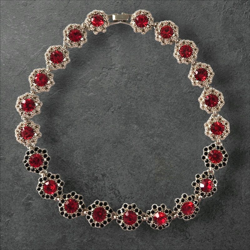 Simulated Red Statement Choker, Rhinestone Silver Tone Necklace gallery